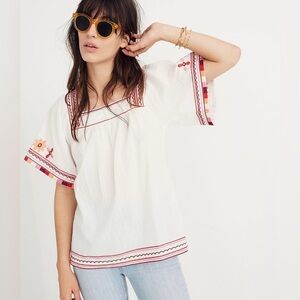 MADEWELL Embroidered Sandblossom Top White Square Neck Size XS